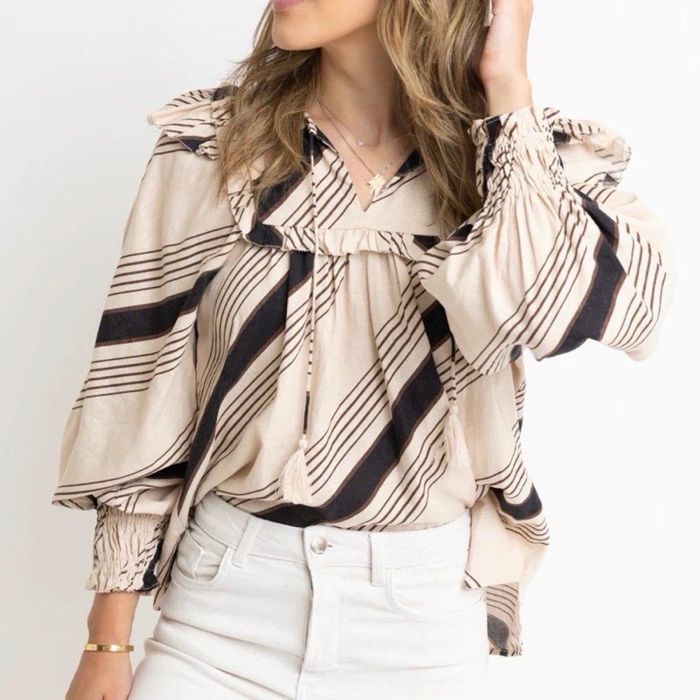 Karlie | Stripe Ruffle Puff Sleeve